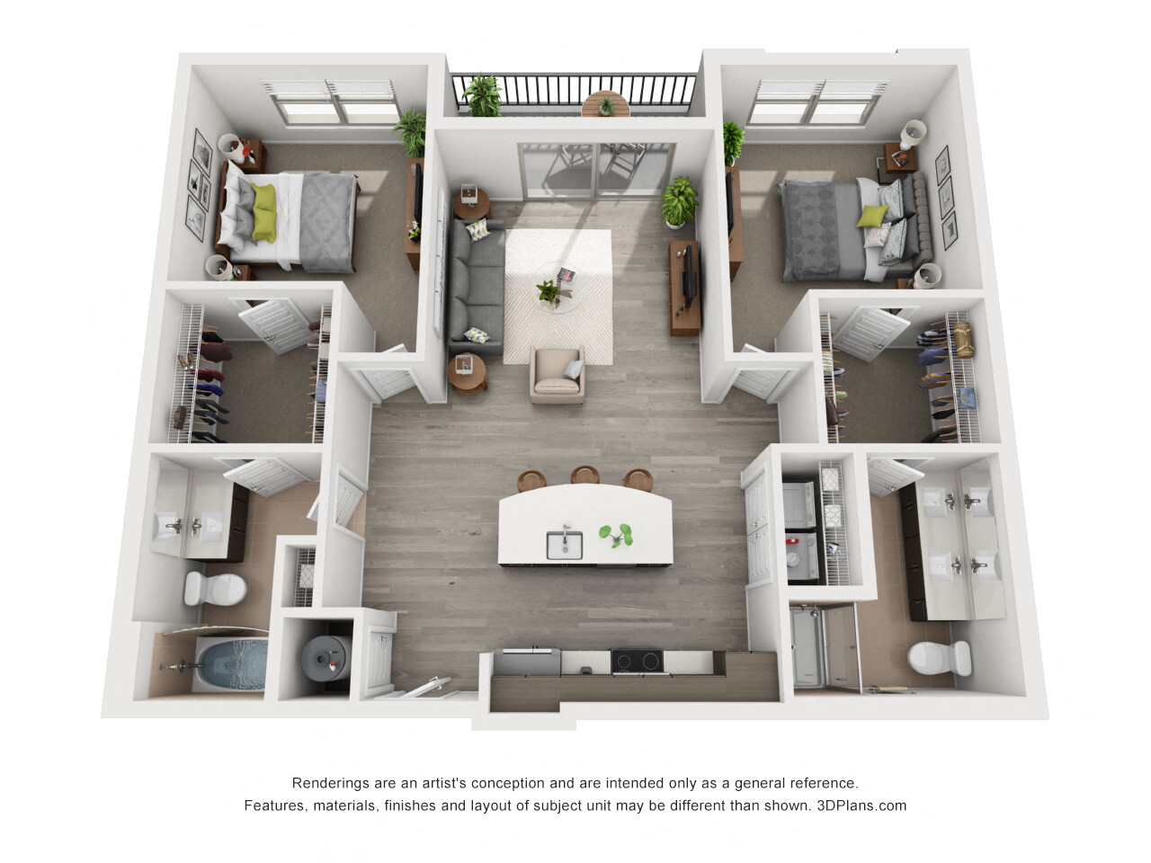 Floor plan for 2 beds, 2 baths, 1179 sqft
